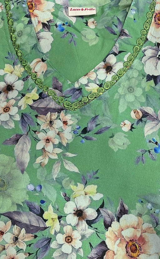 Green Floral Garden Chiffon Nighty. Delicate Chiffon | Laces and Frills - Laces and Frills