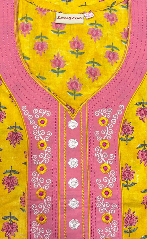 Yellow/Pink Floral Pure Cotton Nighty. Pure Durable Cotton | Laces and Frills - Laces and Frills