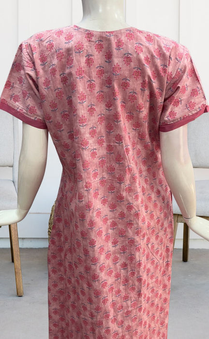 Onion Pink Floral Pure Cotton Nighty. Pure Durable Cotton | Laces and Frills - Laces and Frills