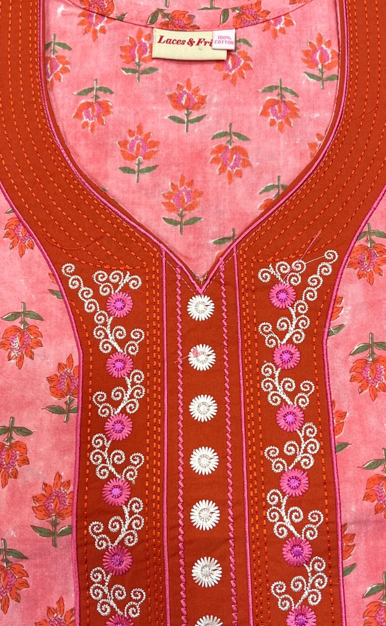 Peach/Orange Floral Pure Cotton Nighty. Pure Durable Cotton | Laces and Frills - Laces and Frills