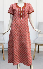 Peach/Orange Floral Pure Cotton Nighty. Pure Durable Cotton | Laces and Frills - Laces and Frills