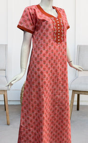 Peach/Orange Floral Pure Cotton Nighty. Pure Durable Cotton | Laces and Frills - Laces and Frills