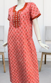 Peach/Orange Floral Pure Cotton Nighty. Pure Durable Cotton | Laces and Frills - Laces and Frills