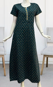 Teal Green/Mustard Tiny Floral Pure Cotton Nighty. Pure Durable Cotton | Laces and Frills - Laces and Frills