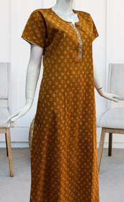 Mustard/Off White Tiny Floral Pure Cotton Nighty. Pure Durable Cotton | Laces and Frills - Laces and Frills