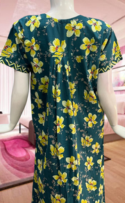 Teal Green/Yellow Garden Pure Cotton Feeding Nursing Nighty . Pure Durable Cotton | Laces and Frills - Laces and Frills