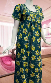 Teal Green/Yellow Garden Pure Cotton Feeding Nursing Nighty . Pure Durable Cotton | Laces and Frills - Laces and Frills
