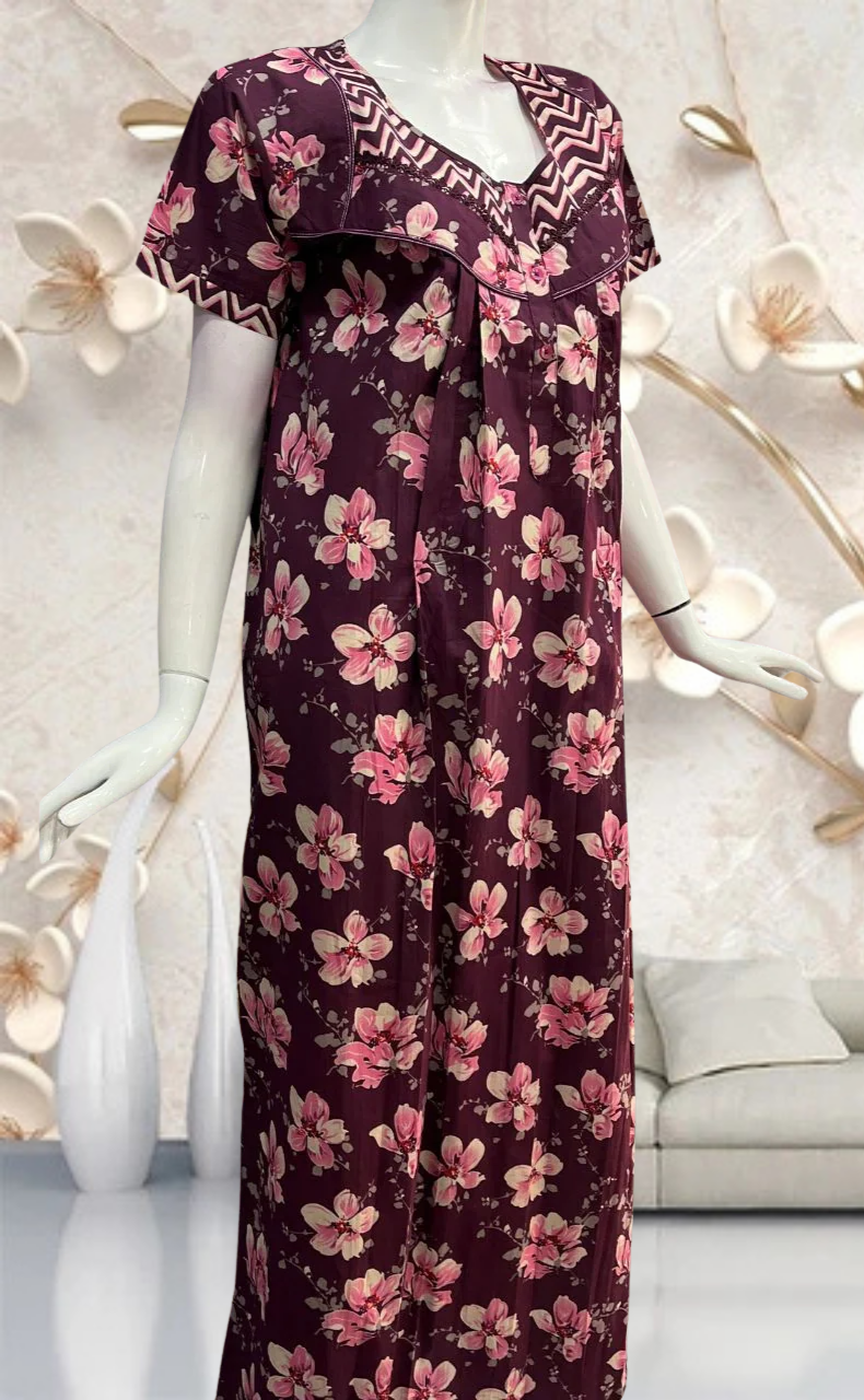 Onion Pink Garden Pure Cotton Feeding Nursing Nighty . Pure Durable Cotton | Laces and Frills