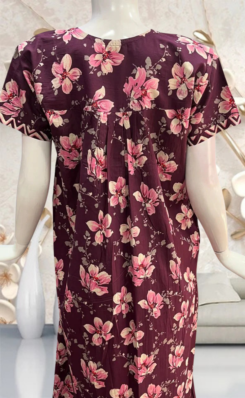 Onion Pink Garden Pure Cotton Feeding Nursing Nighty . Pure Durable Cotton | Laces and Frills