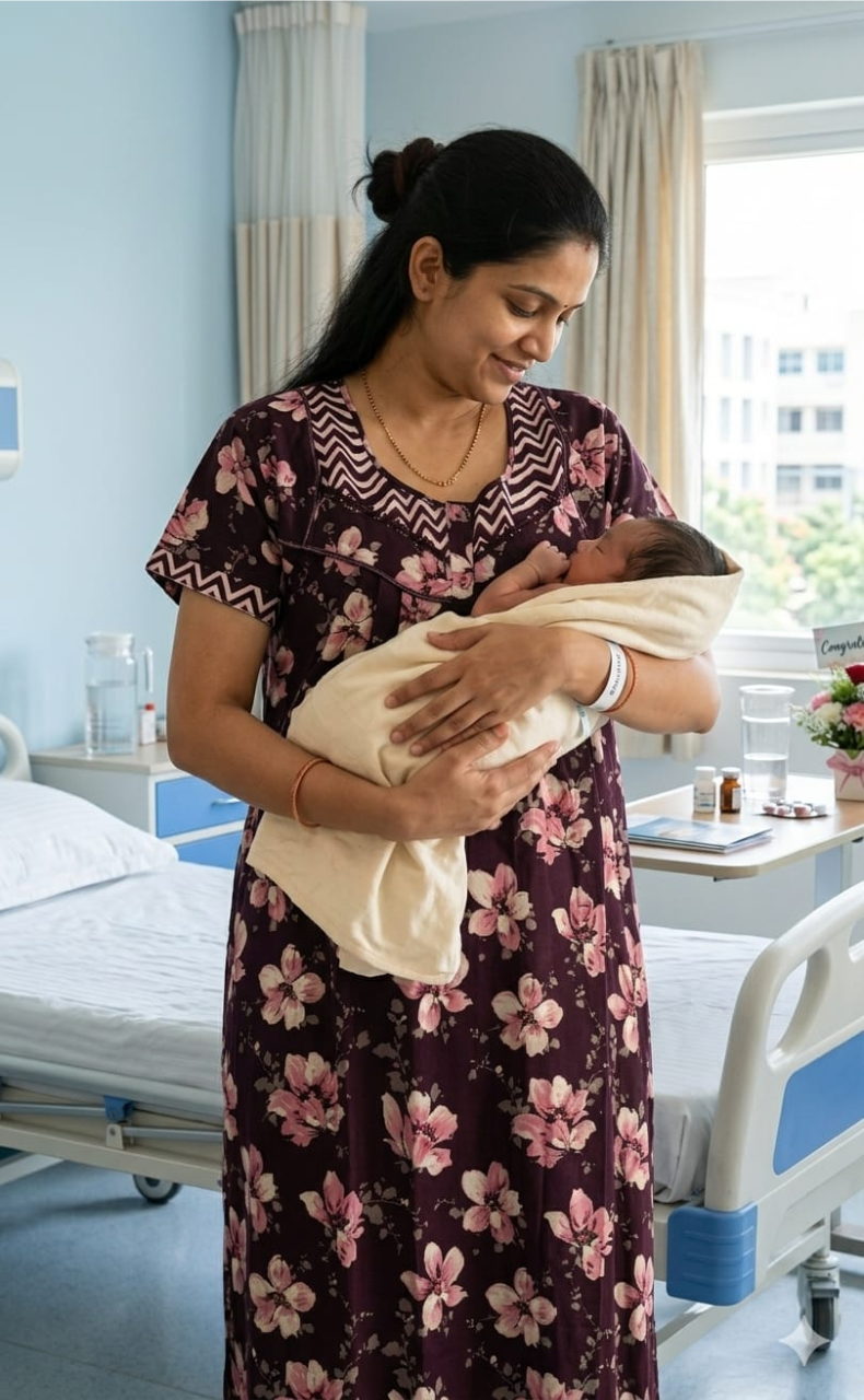 Onion Pink Garden Pure Cotton Feeding Nursing Nighty . Pure Durable Cotton | Laces and Frills - Laces and Frills
