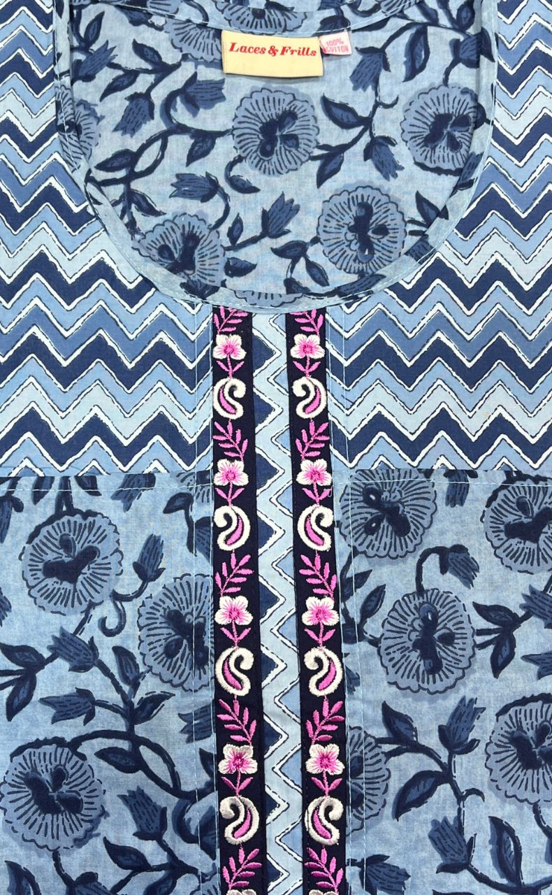 Blue Garden Pure Cotton Nighty. Pure Durable Cotton | Laces and Frills - Laces and Frills