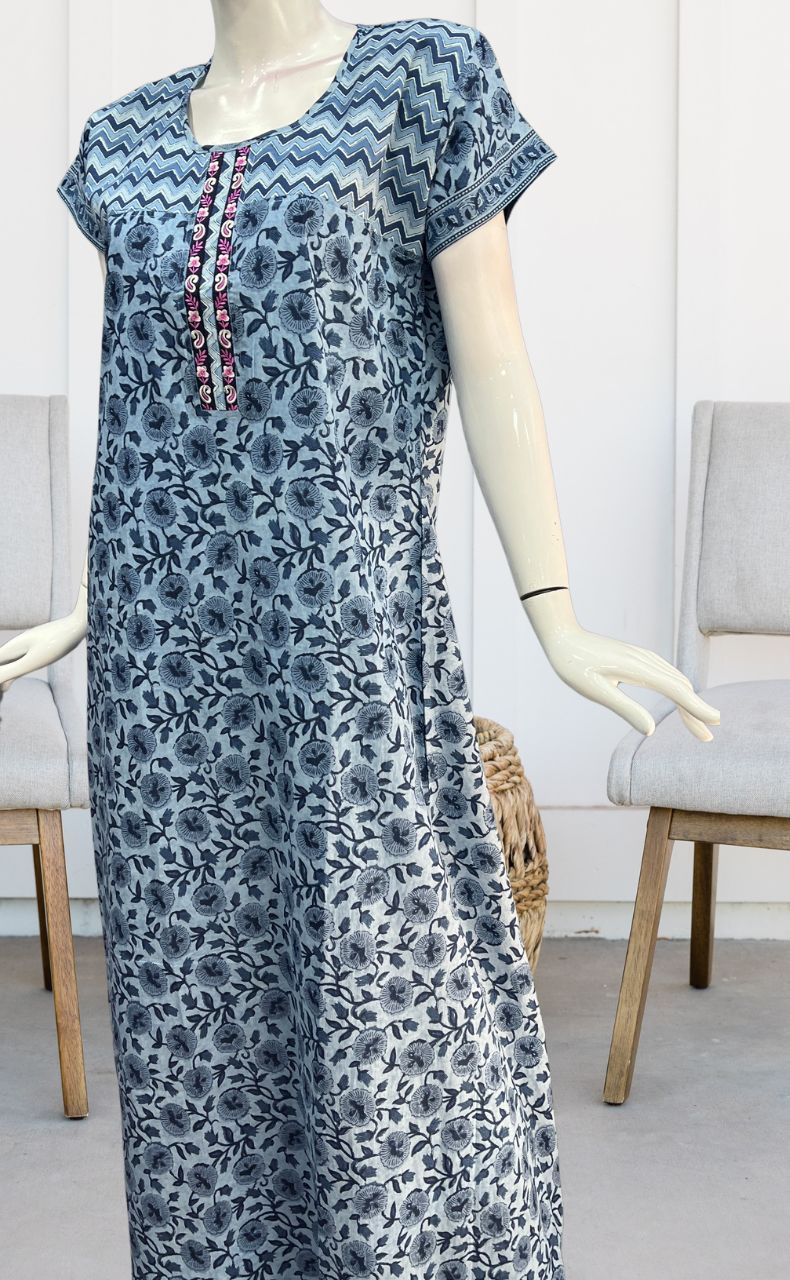 Blue Garden Pure Cotton Nighty. Pure Durable Cotton | Laces and Frills - Laces and Frills