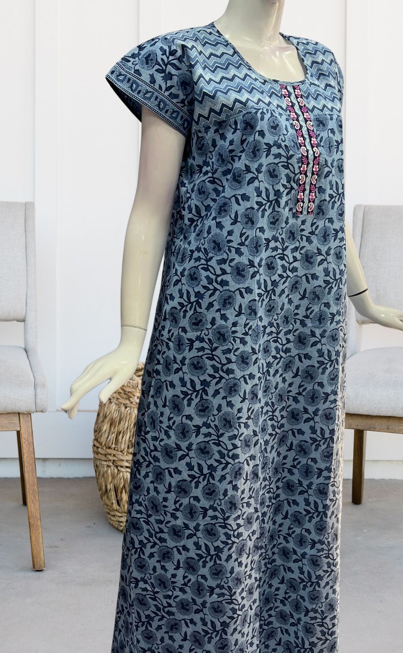 Blue Garden Pure Cotton Nighty. Pure Durable Cotton | Laces and Frills - Laces and Frills