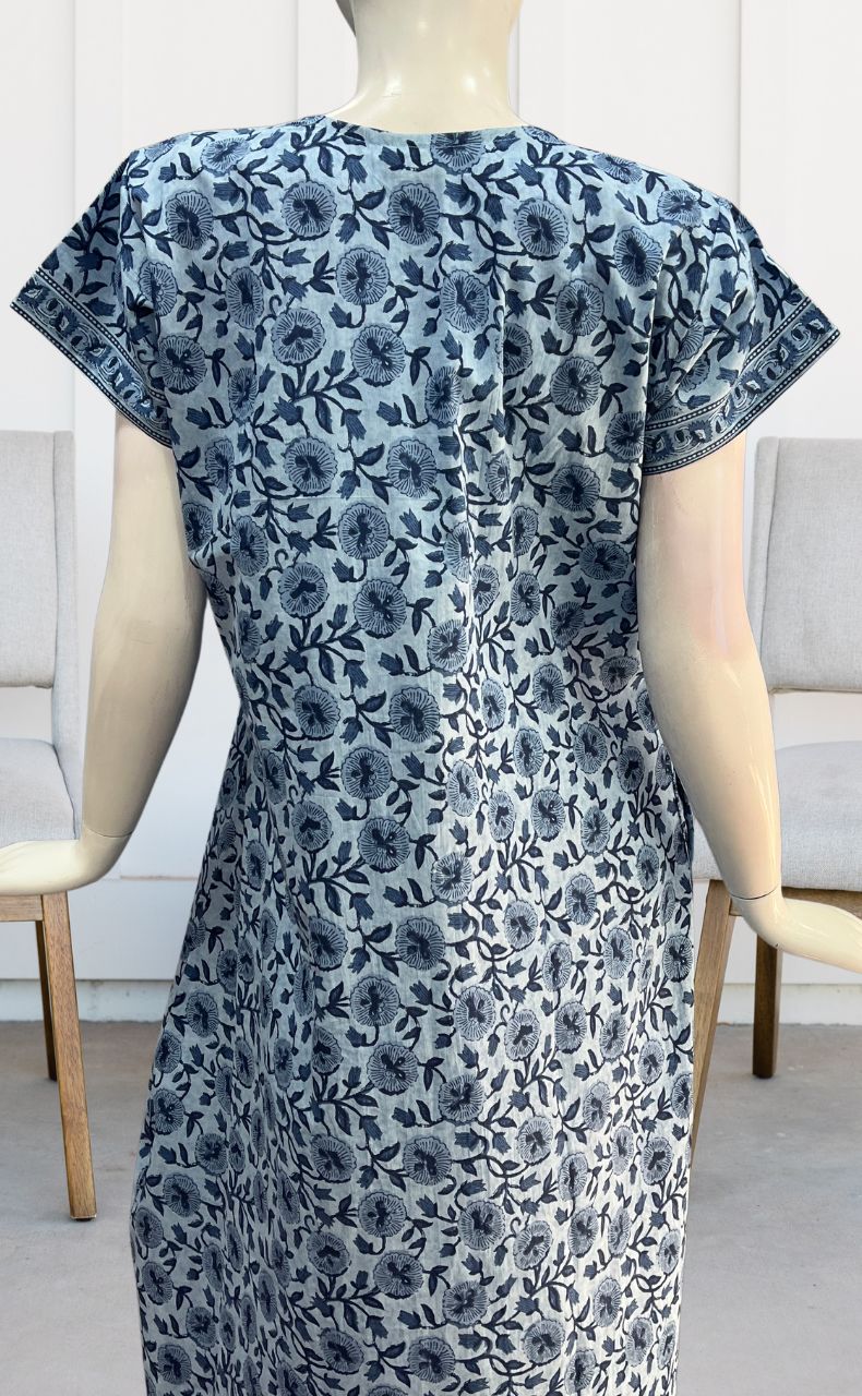 Blue Garden Pure Cotton Nighty. Pure Durable Cotton | Laces and Frills - Laces and Frills