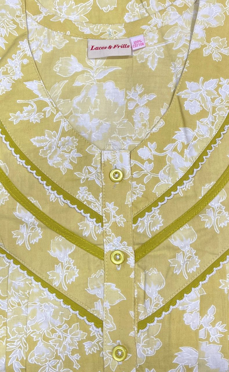 Yellow Floral Pure Cotton Nighty. Pure Durable Cotton | Laces and Frills - Laces and Frills