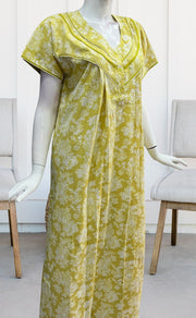 Yellow Floral Pure Cotton Nighty. Pure Durable Cotton | Laces and Frills - Laces and Frills