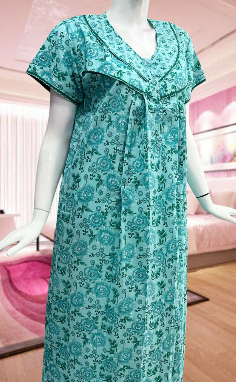 Sea Green Garden Pure Cotton Feeding Nursing Nighty . Pure Durable Cotton | Laces and Frills - Laces and Frills