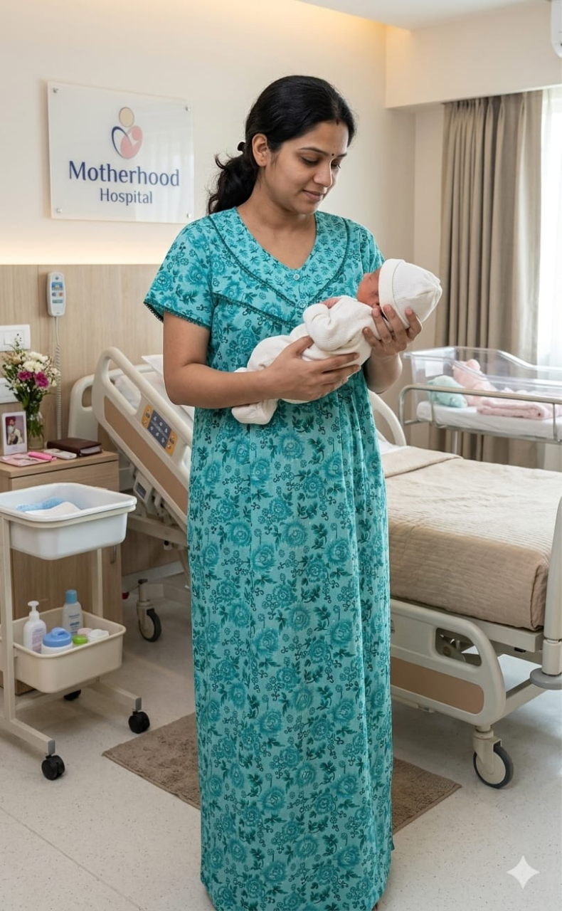 Sea Green Garden Pure Cotton Feeding Nursing Nighty . Pure Durable Cotton | Laces and Frills - Laces and Frills