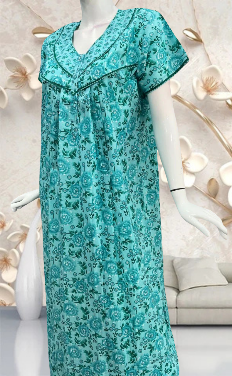 Sea Green Garden Pure Cotton Feeding Nursing Nighty . Pure Durable Cotton | Laces and Frills