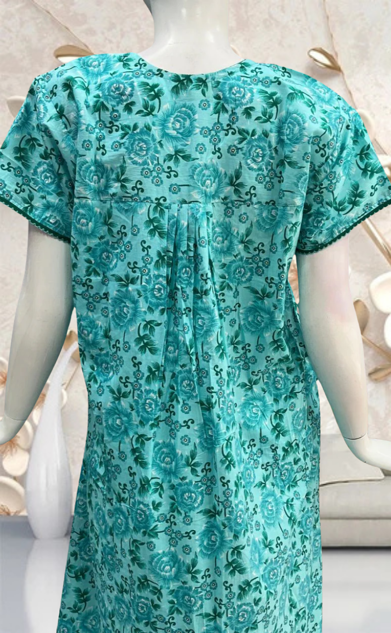 Sea Green Garden Pure Cotton Feeding Nursing Nighty . Pure Durable Cotton | Laces and Frills