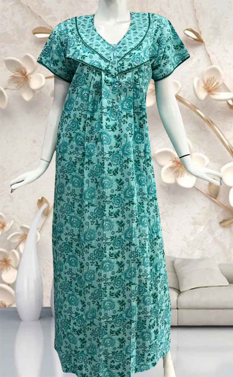 Sea Green Garden Pure Cotton Feeding Nursing Nighty . Pure Durable Cotton | Laces and Frills