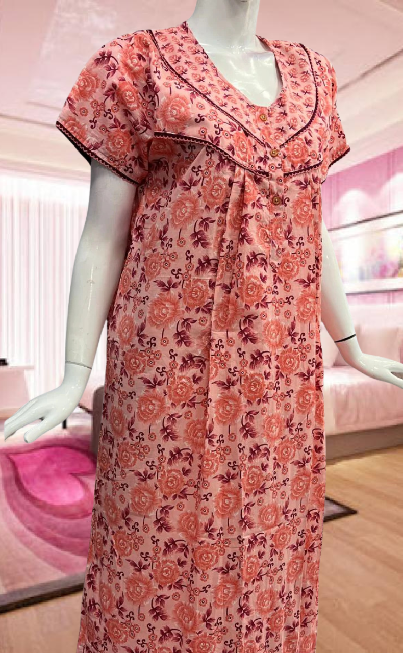 Peach Garden Pure Cotton Feeding Nursing Nighty . Pure Durable Cotton | Laces and Frills - Laces and Frills