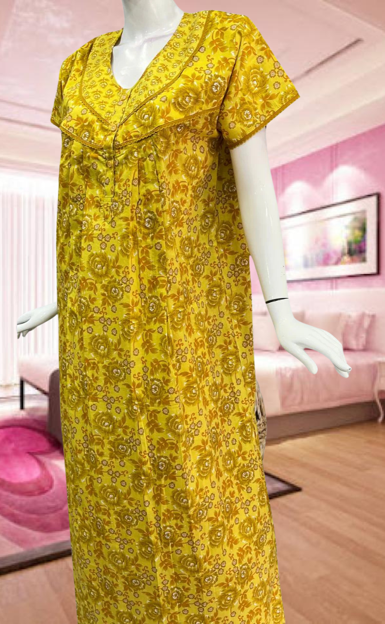 Yellow Garden Pure Cotton Feeding Nursing Nighty . Pure Durable Cotton | Laces and Frills - Laces and Frills