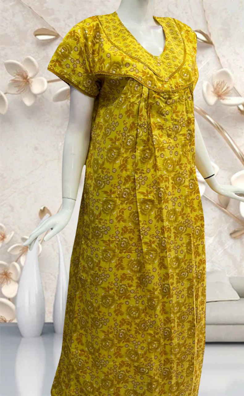 Yellow Garden Pure Cotton Feeding Nursing Nighty . Pure Durable Cotton | Laces and Frills