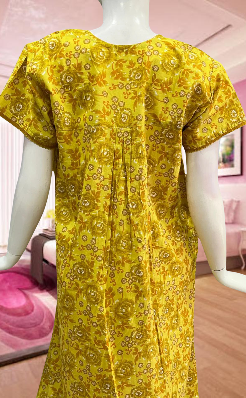 Yellow Garden Pure Cotton Feeding Nursing Nighty . Pure Durable Cotton | Laces and Frills - Laces and Frills