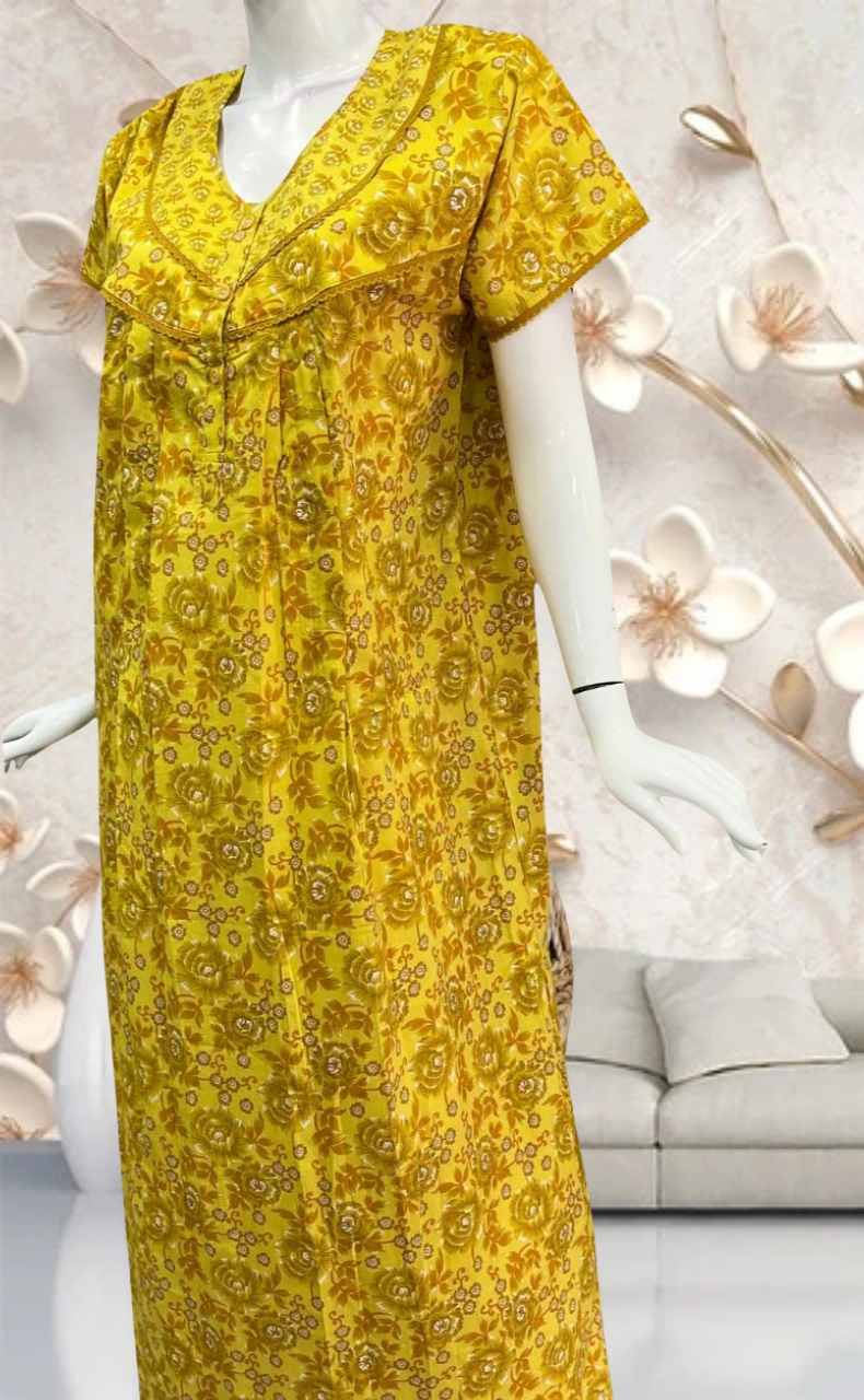 Yellow Garden Pure Cotton Feeding Nursing Nighty . Pure Durable Cotton | Laces and Frills