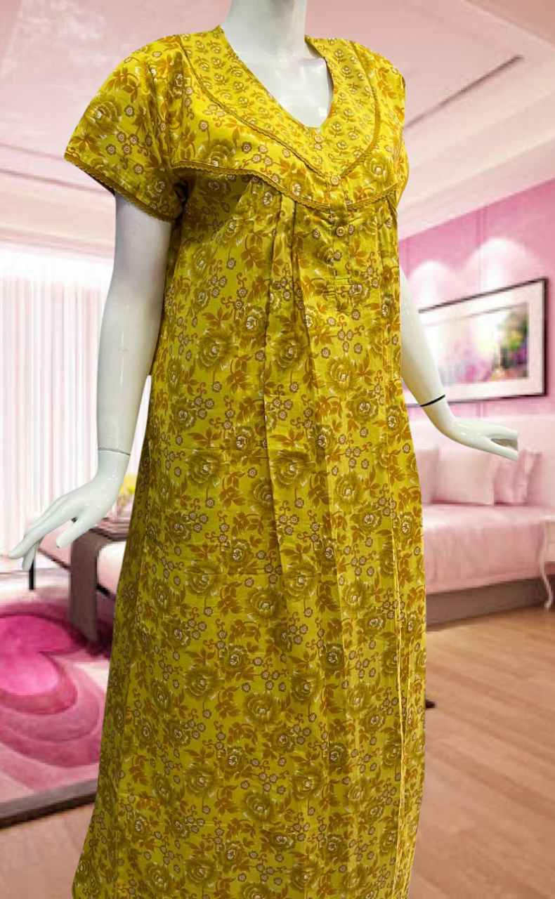 Yellow Garden Pure Cotton Feeding Nursing Nighty . Pure Durable Cotton | Laces and Frills - Laces and Frills