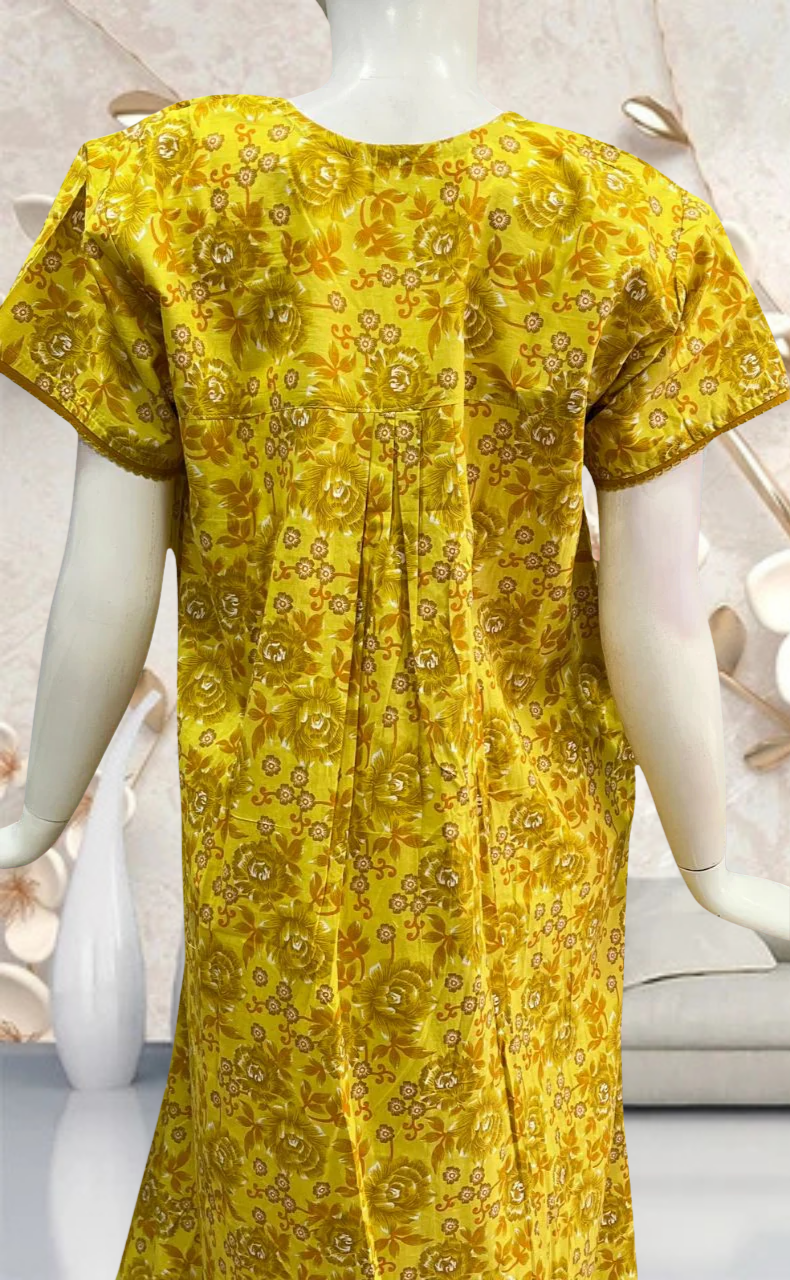 Yellow Garden Pure Cotton Feeding Nursing Nighty . Pure Durable Cotton | Laces and Frills