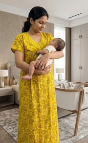 Yellow Garden Pure Cotton Feeding Nursing Nighty . Pure Durable Cotton | Laces and Frills - Laces and Frills