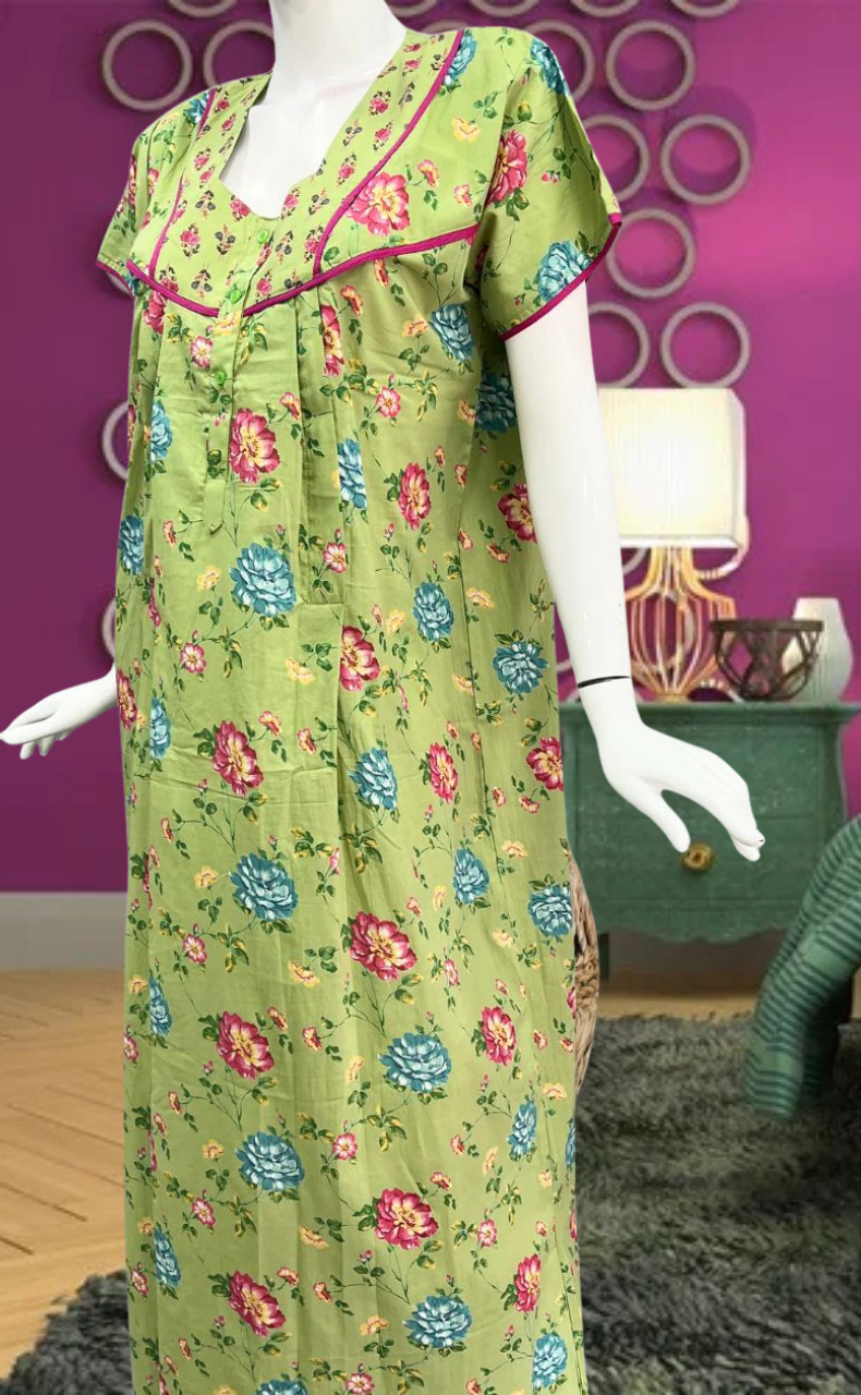 Green Garden Pure Cotton Feeding Nursing Nighty . Pure Durable Cotton | Laces and Frills - Laces and Frills