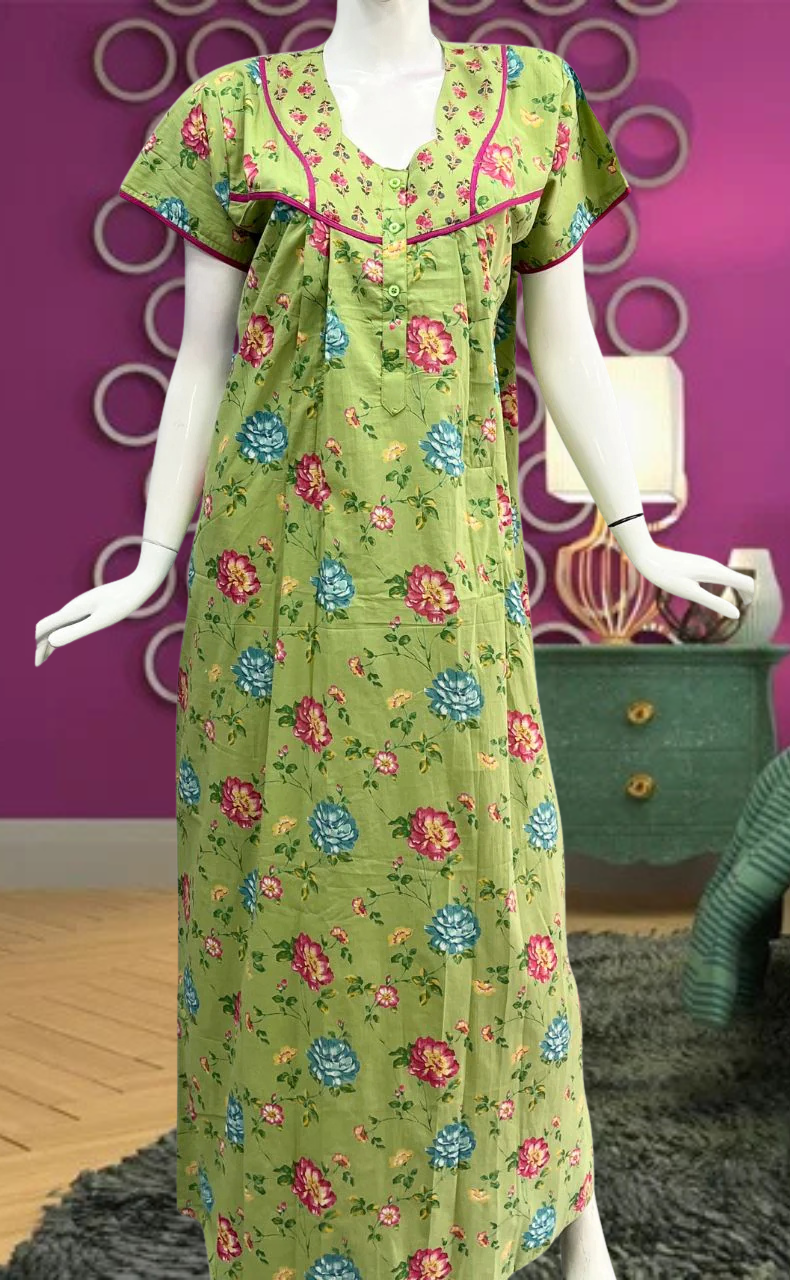 Green Garden Pure Cotton Feeding Nursing Nighty . Pure Durable Cotton | Laces and Frills - Laces and Frills