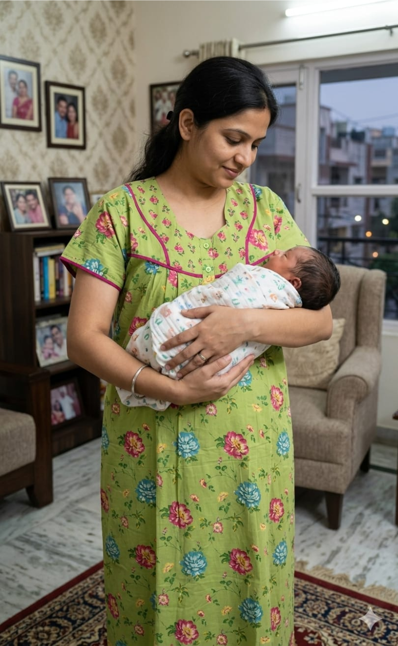 Green Garden Pure Cotton Feeding Nursing Nighty . Pure Durable Cotton | Laces and Frills - Laces and Frills