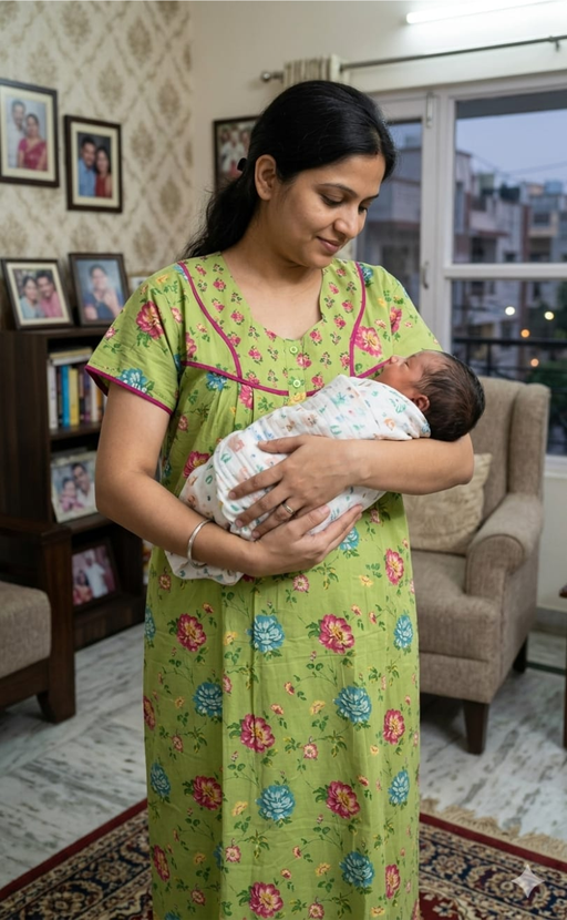 Green Garden Pure Cotton Feeding Nursing Nighty . Pure Durable Cotton | Laces and Frills - Laces and Frills