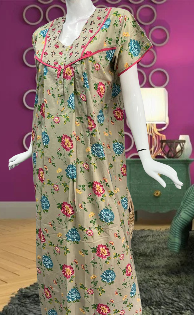 Beige Garden Pure Cotton Feeding Nursing Nighty . Pure Durable Cotton | Laces and Frills - Laces and Frills