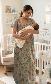 Beige Garden Pure Cotton Feeding Nursing Nighty . Pure Durable Cotton | Laces and Frills - Laces and Frills