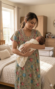 Beige Garden Pure Cotton Feeding Nursing Nighty . Pure Durable Cotton | Laces and Frills - Laces and Frills