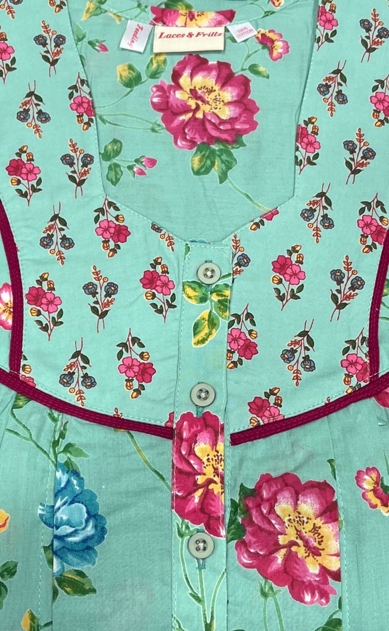 Light Green Garden Pure Cotton Feeding Nighty . Pure Durable Cotton | Laces and Frills - Laces and Frills