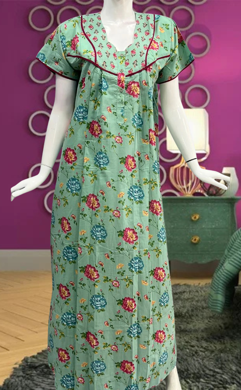 Light Green Garden Pure Cotton Feeding Nursing Nighty . Pure Durable Cotton | Laces and Frills - Laces and Frills