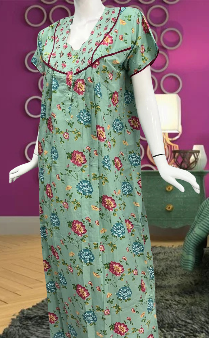 Light Green Garden Pure Cotton Feeding Nursing Nighty . Pure Durable Cotton | Laces and Frills - Laces and Frills