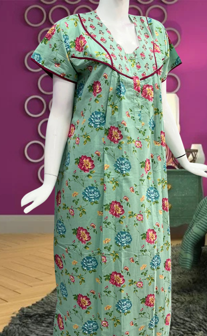 Light Green Garden Pure Cotton Feeding Nursing Nighty . Pure Durable Cotton | Laces and Frills - Laces and Frills