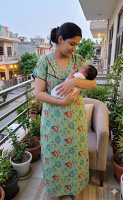 Light Green Garden Pure Cotton Feeding Nursing Nighty . Pure Durable Cotton | Laces and Frills - Laces and Frills