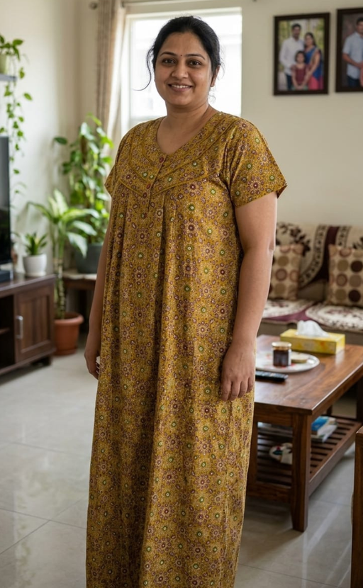 Yellow Tiny Manga Motif Pure Cotton Nighty. Pure Durable Cotton | Laces and Frills - Laces and Frills