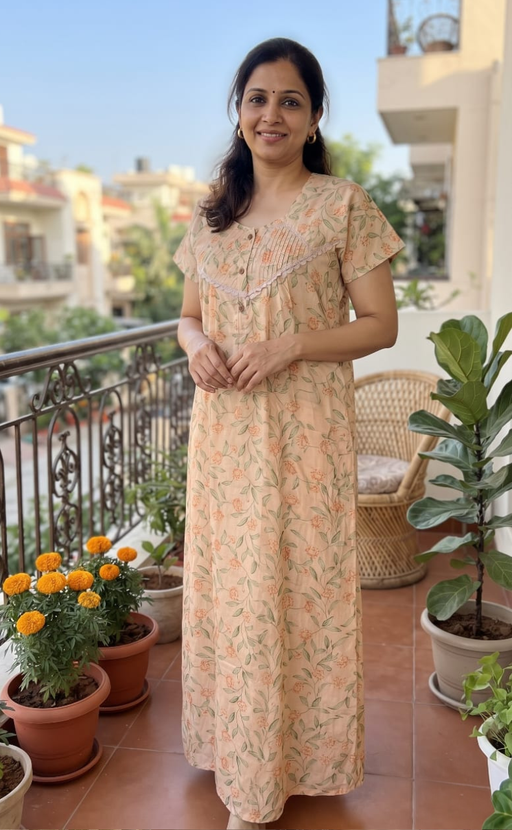 Peach Garden Pure Cotton Nighty. Pure Durable Cotton | Laces and Frills - Laces and Frills