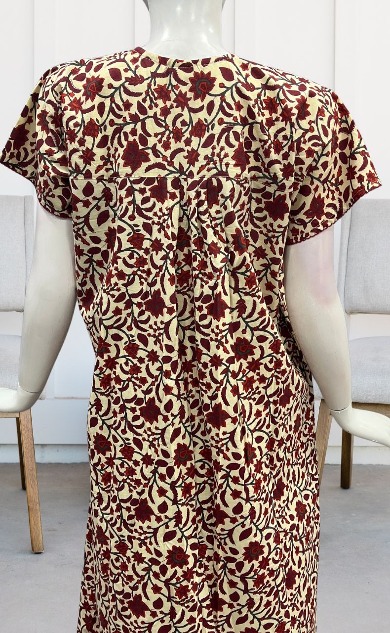 Off White/Red Garden Pure Cotton Nighty. Pure Durable Cotton | Laces and Frills - Laces and Frills