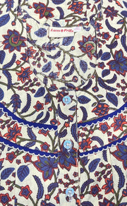 Off White/Blue Garden Pure Cotton Nighty. Pure Durable Cotton | Laces and Frills - Laces and Frills