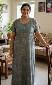 Light Blue/Grey Jaipura Pure Cotton Nighty. Pure Durable Cotton | Laces and Frills - Laces and Frills